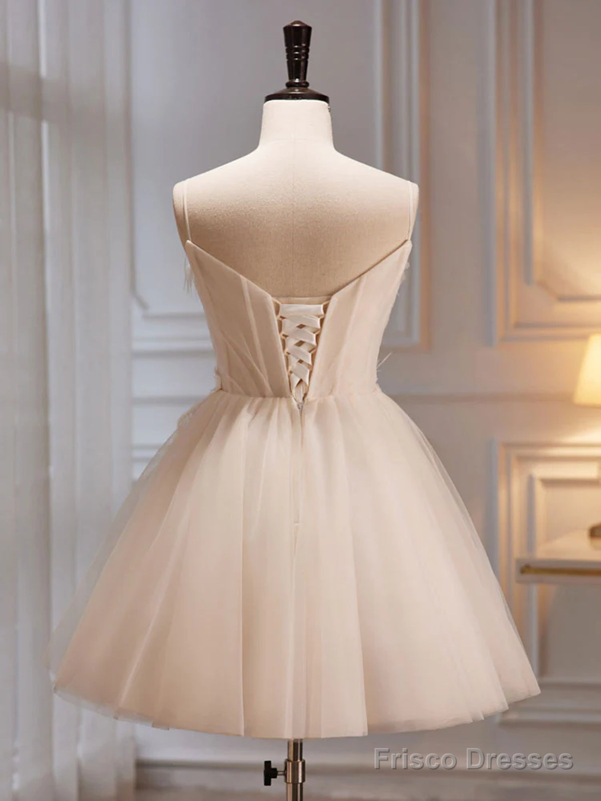 V Neck Short Champagne Prom Dresses, Short V Neck Chamapgne Graduation Homecoming Dresses