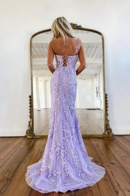 Lilac Mermaid Lace Long Prom Dress, Formal Evening Dress