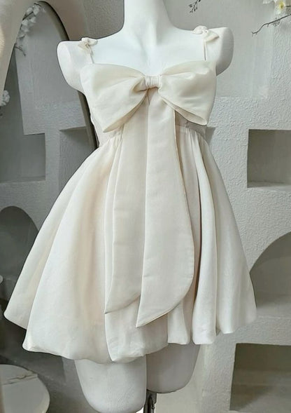 Vintage A Line Spaghetti Straps Pink Satin Bow-Knot Short Mini Formal 8Th Grade Homecoming Dresses Summer Middle School Hoco Dress Birthday Outfits