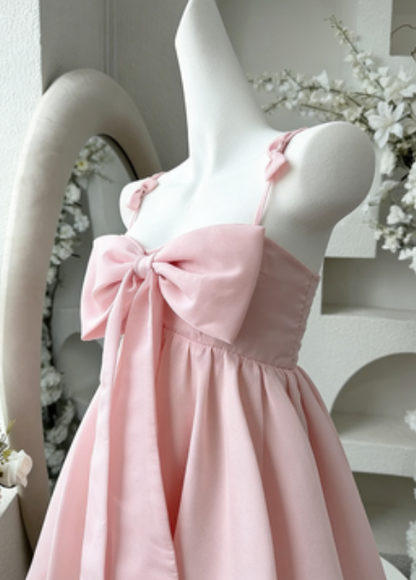 Vintage A Line Spaghetti Straps Pink Satin Bow-Knot Short Mini Formal 8Th Grade Homecoming Dresses Summer Middle School Hoco Dress Birthday Outfits
