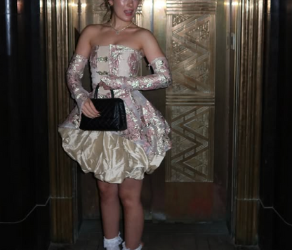 Pink Vintage Elegant Cute Short Mini Prom Dress Gold Homecoming Dress Evening Dress Prom Dress