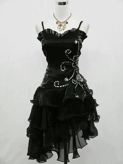 Vintage Black Straps Beaded Evening Dress Ruffled Homecoming Dress