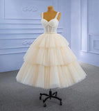 LTP1790,Cream Pearl Beaded Homecoming Dresses, Tea Length Birthday Ball Gown