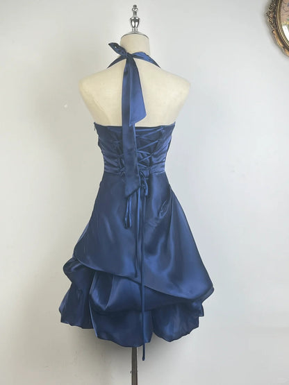 Vintage Dark Green Halter Neck Floral Mini Homecoming Dress