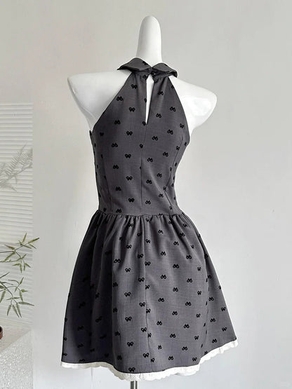 Vintage Grey Printed Lapel A-Line Short 17Th Birthday Homecoming Dress