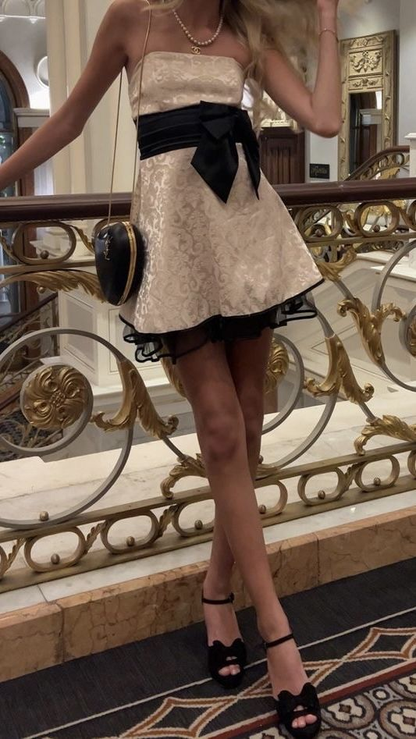 Vintage Light Champagne Strapless Short Homecoming Dress Mini Party Dress