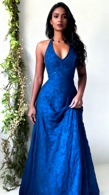Vintage Mermaid Purple Lace Halter Prom Dresses Long Evening Party Dress Prom Gowns,LTP4461