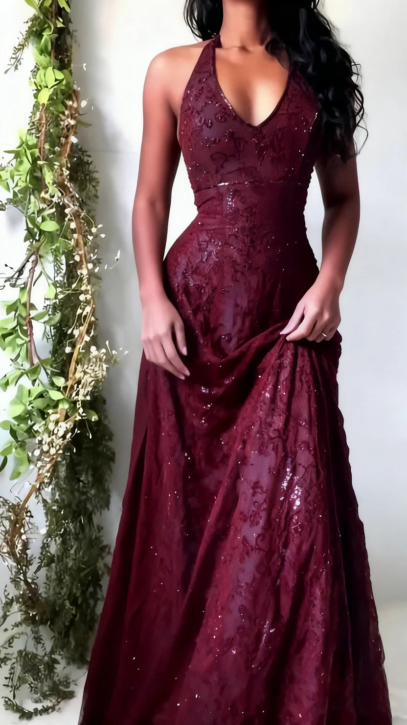 Vintage Mermaid Purple Lace Halter Prom Dresses Long Evening Party Dress Prom Gowns,LTP4461