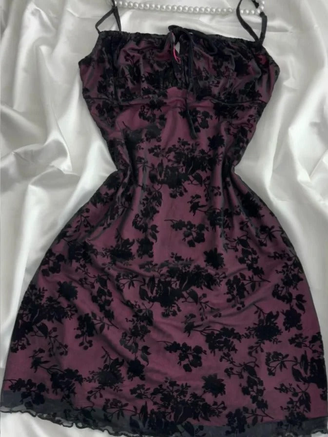 Vintage Purple Black Lace Strap Mini Homecoming Dress