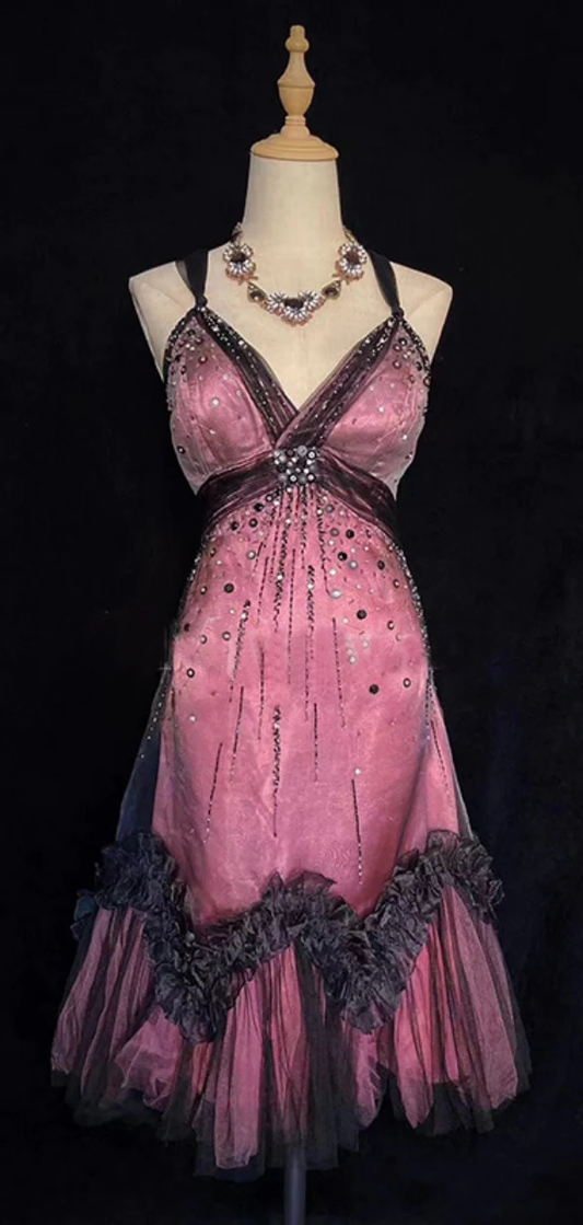 Vintage Tulle Beaded A Line Birthday Dress Spaghetti Straps Homecoming Dress Cocktail Dress