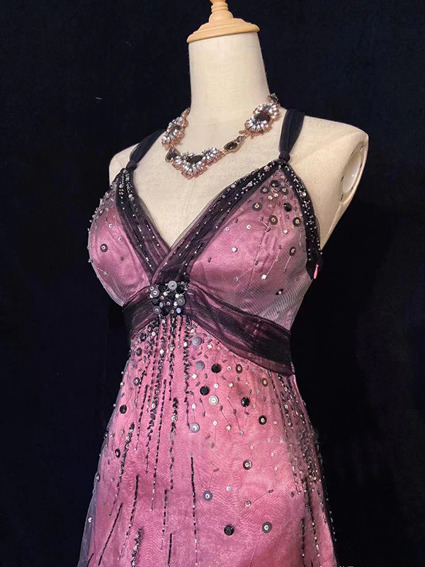 Vintage Tulle Beaded A Line Birthday Dress Spaghetti Straps Homecoming Dress Cocktail Dress