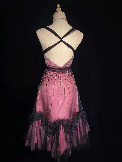 Vintage Tulle Beaded A Line Birthday Dress Spaghetti Straps Homecoming Dress Cocktail Dress