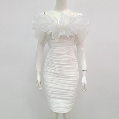White Short Homecoming Dress With Rufflues