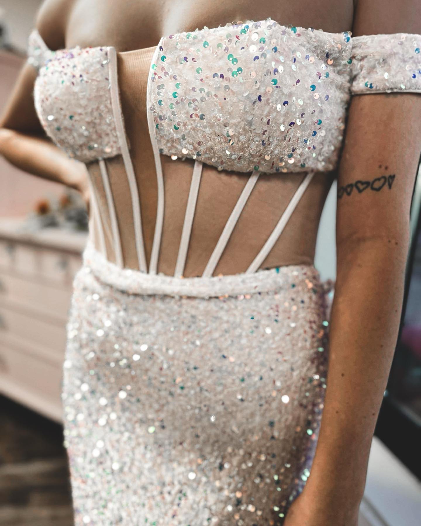 Off the Shoulder Fuchsia Sequin Mermaid Dress with Slit