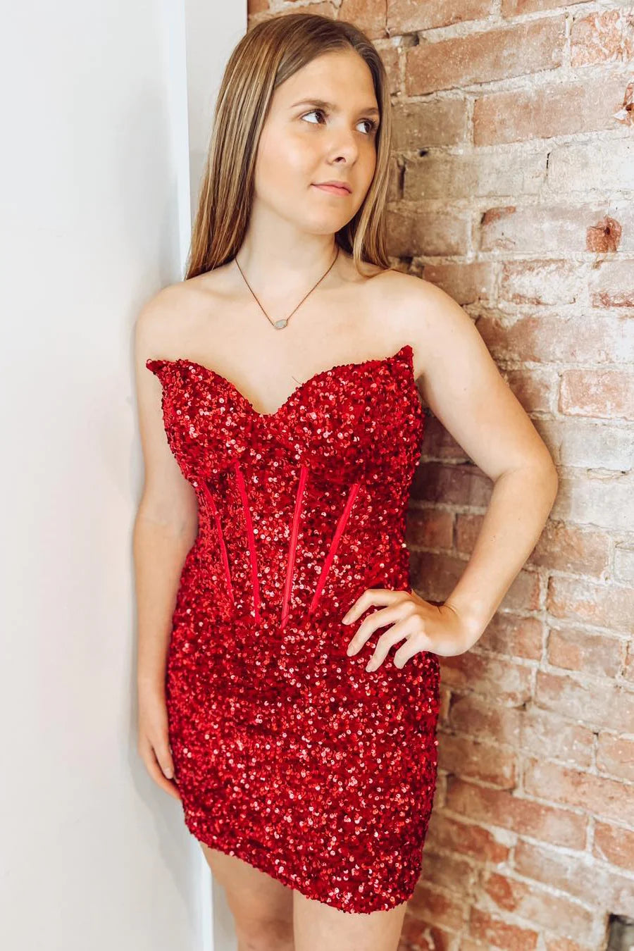 Red Sleeveless Sequin Homecoming Dresses Short Semi Formal Dress