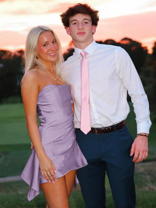 Lilac - Strapless Sheath Irregular Hem Satin Short Homecoming & Cocktail Dress