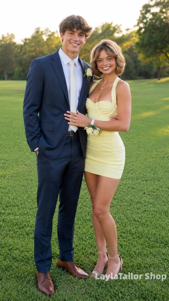 Sexy Light Yellow Sweetheart Bodycon Short Homecoming Dress, Prom Dress