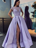 LTP0574,Purple beaded a-line prom dress satin long evening formal gown