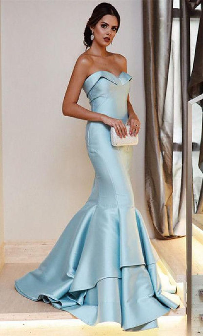 LTP0357,Off the shoulder mermaid prom dresses light blue party dress ruffles long prom dress