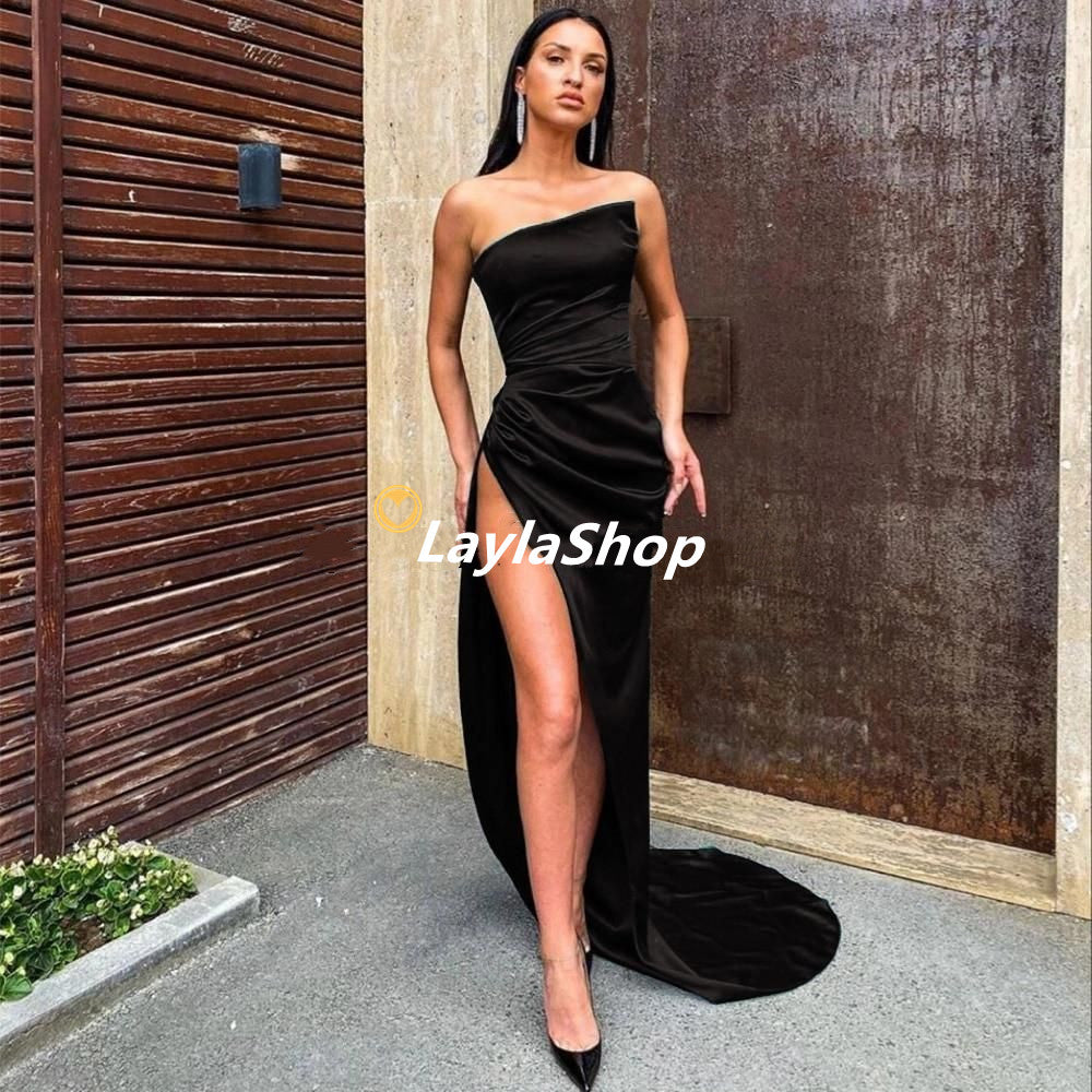 LTP0045,Sexy Mermaid Prom Dress with Side Slit,Satin Sleeveless Evening Dresses