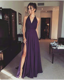LTP0284,Purple Halter Satin Prom Dresses Split Prom Dress Bridesmaid Dress
