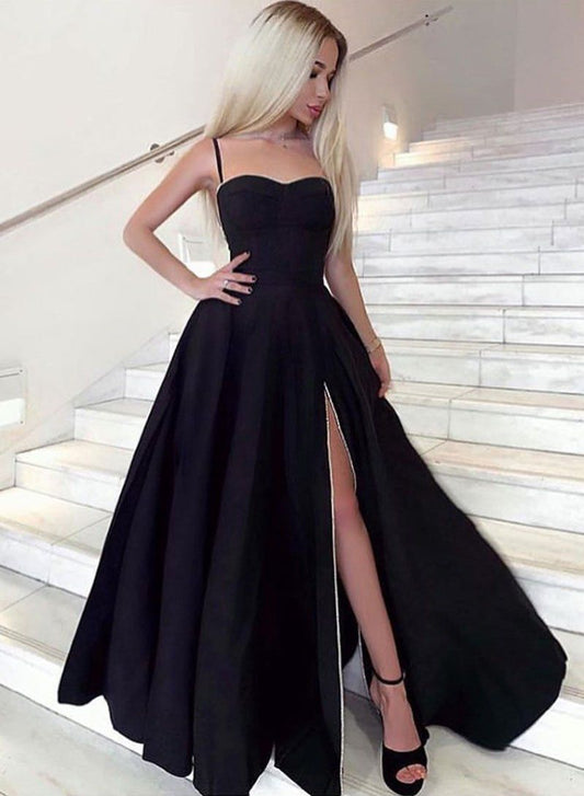 LTP0438,Black Prom Dresses Spaghetti Straps Long Party Dress With Side Slit