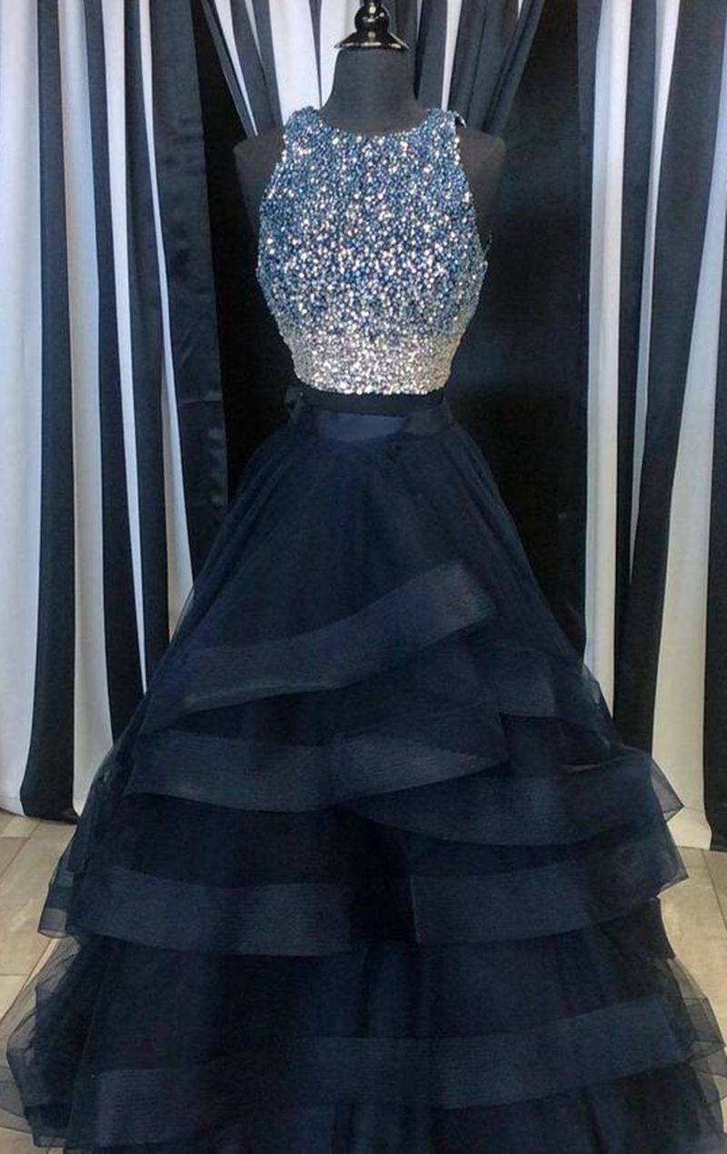 LTP0328,Navy Blue Prom Dresses Long Tulle Evening Dresses Layers Beaded Prom Dress