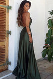 LTP0200,Olivia Green Satin Long Prom Dress Halter Split Evening Formal Gown