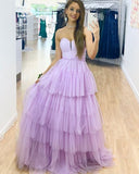 LTP1458,Lilac tulle ruffles prom evening dresses long hoco dress