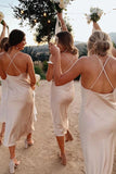 LTP1086,Light champagne silk satin bridesmaid dresses soft midi dress wedding party dresses