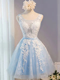 LTP1065,Cute baby blue lace tulle mini homecoming dress
