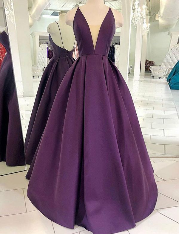 LTP0312,Purple A-Line Satin Prom Dresses V-Neck Evening Dress