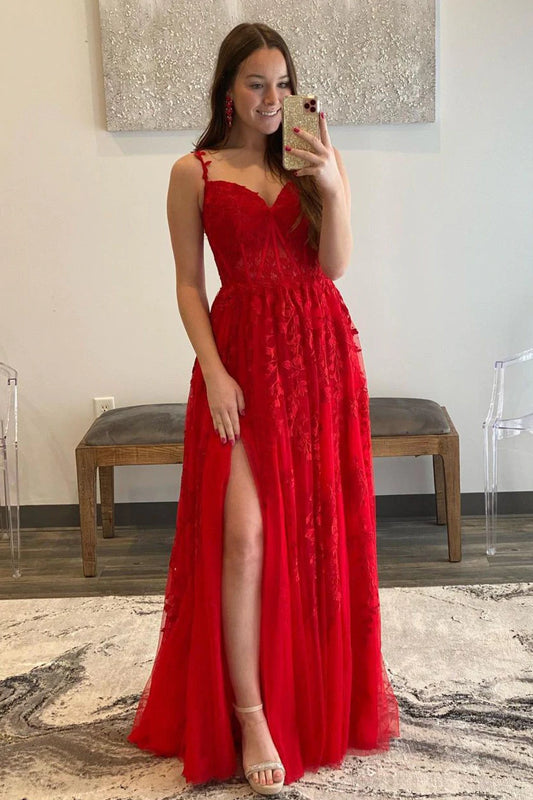LTP0967,Elegant Red Appliqued Prom Dress with Sheer Lace Bodice