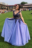 LTP1049,Purple tulle lace long prom dress purple lace evening dress