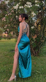 LTP1618,Sexy Blue Cross Back Tie Satin Prom Dresses,Evening Dresses Blue Party Gown