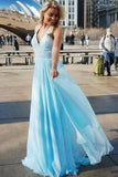 LTP1199,Light Blue Prom Dresses,Chiffon Evening Dresses,Sequined V-Neck Floor Length Prom Dress