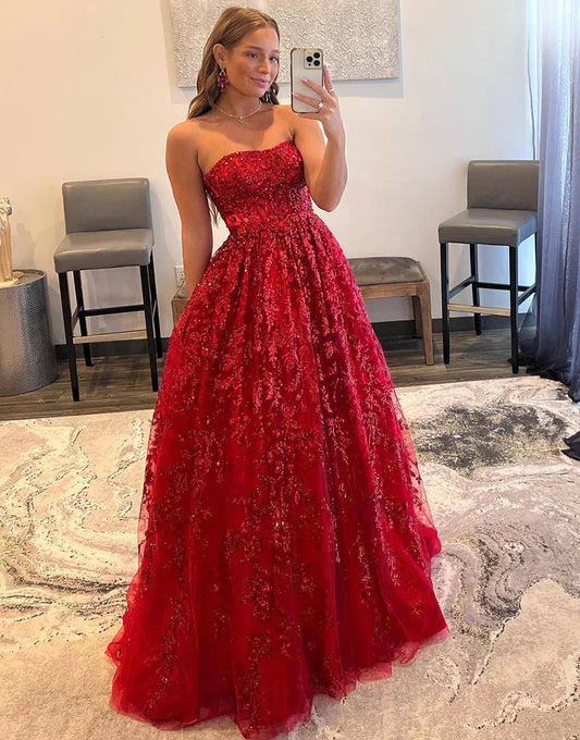 LTP1641,Luxury Red Lace Sequin Long Prom Evening Dresses,Full Length Party Gown