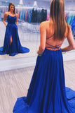 LTP0445,Royal Blue Long Prom Dresses Satin Cross Back Long Evening Dress