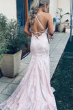 LTP1601,Light Pink Lace Mermaid Prom Evening Dresses With Cross Back
