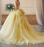 LTP0859,Gorgeous Yellow Sweetheart Ball Gown Quinceanera Dresses Lace Applique Evening Prom Gowns Big Bow Knot Sweet 15 Dress