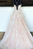 LTP0052,Lace Spaghetti Straps Cross Back Long Prom Dress,Train Applique Formal Gown
