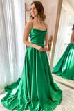 LTP1265, Cowl Neck Green Satin A-Line Formal Dress with Slit