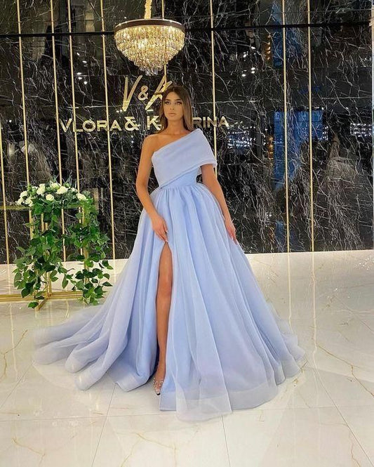 LTP1582,Arab Baby Blue A-Line Tulle Long Prom Evening Dresses