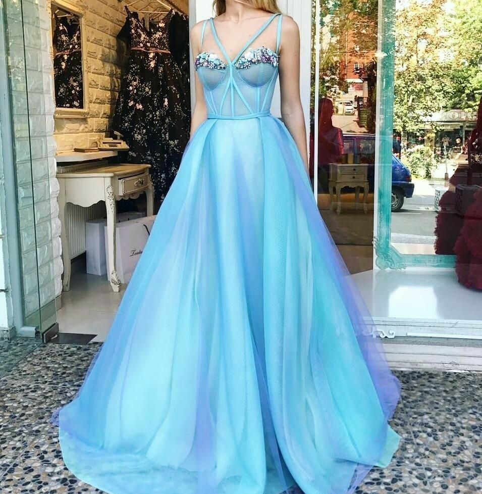 LTP1006,Blue Prom Dresses,Spaghetti Straps Ball Gown, Sweetheart Open Back Evening prom Dress