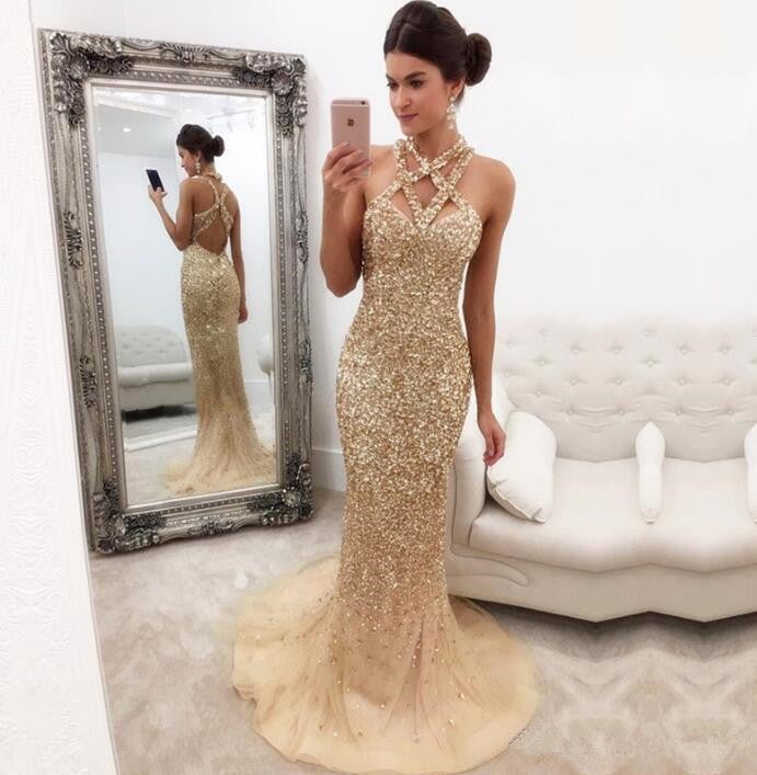 LTP0720,Luxury gold beaded prom dresses mermaid long evening party dress 2022 prom dress formal gown
