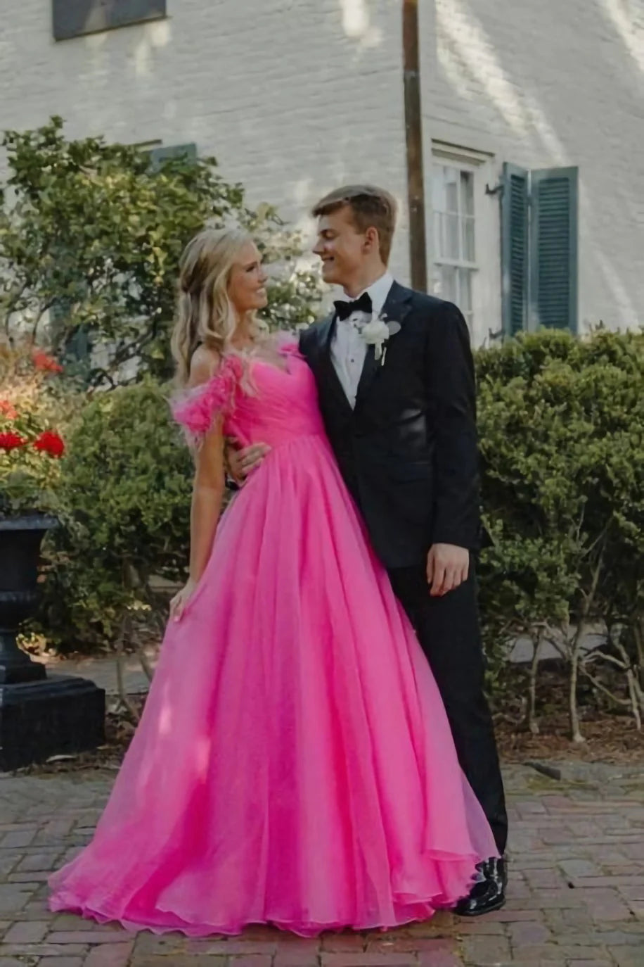 LTP1719, Hot Pink Off The Shoulder A-Line Prom Dresses – Laylatailor Shop