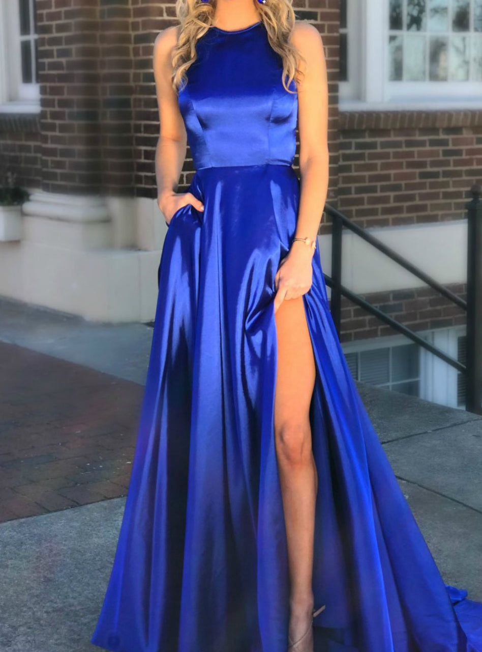 LTP0573,Royal Blue Long Prom Dresses Halter A-Line Evening Party Dress
