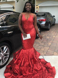 LTP0019,Sexy Red Mermaid Sequins Sleeveless Long Prom Dress