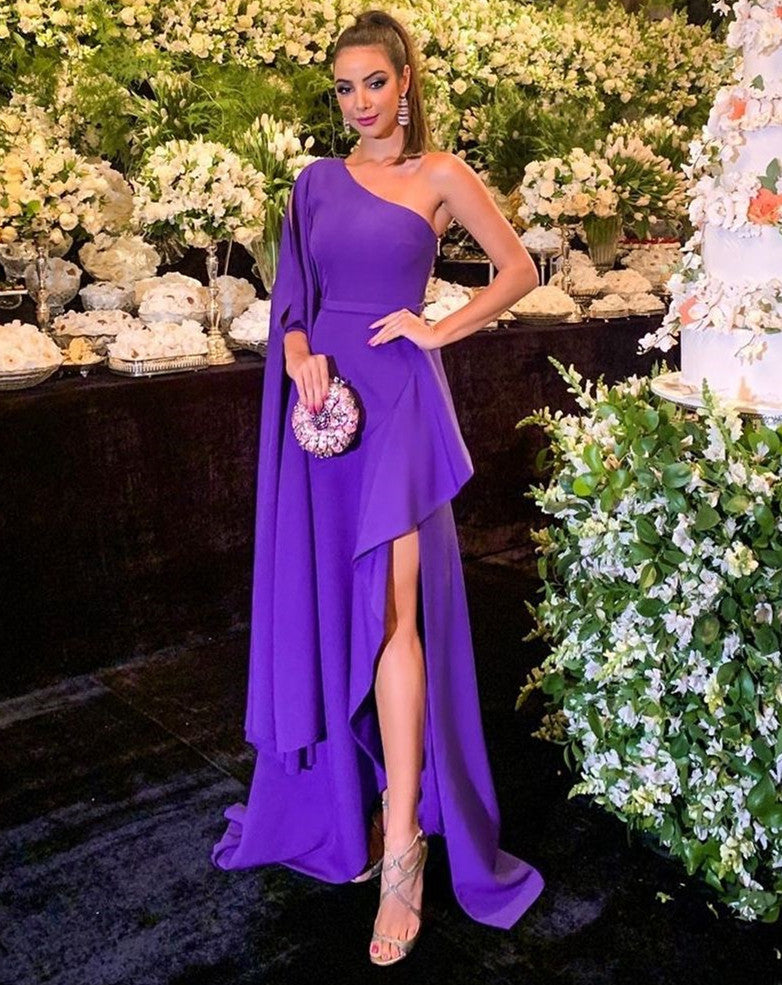 LTP0239,A-Line purple Prom Dresses One Shoulder Evening Party Dresses