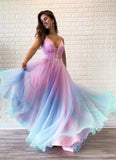 LTP0563,Unique gradient color long prom dress v-neck evening dresses